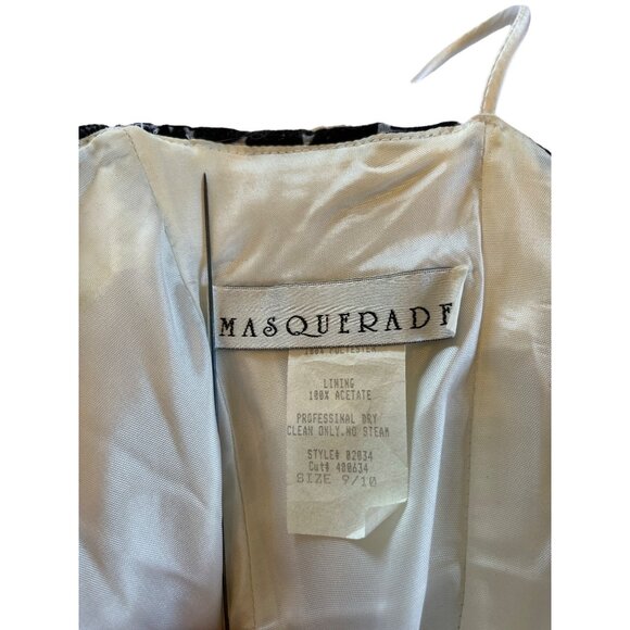 Masquerade Prom Wedding Dress 9/10 White Black Floral Spaghetti Strap Vintage - Picture 3 of 10